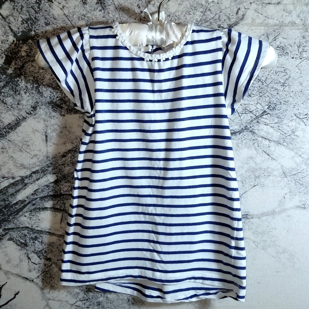 Carter's Navy Striped White Lace Neckline Accent Cap Sleeve Girl's Top Sz 6 EUC